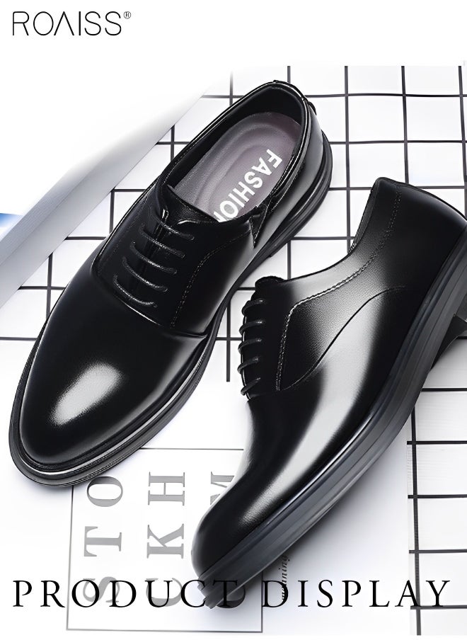 roaiss - Business Formal Leather Shoes for Men Patent Leather Non Slip Rubber Sole Lace-Up Dress Shoes Men's Work Wedding Occasion Formal Shoes High-End Without Boring Feet Black - Image 1