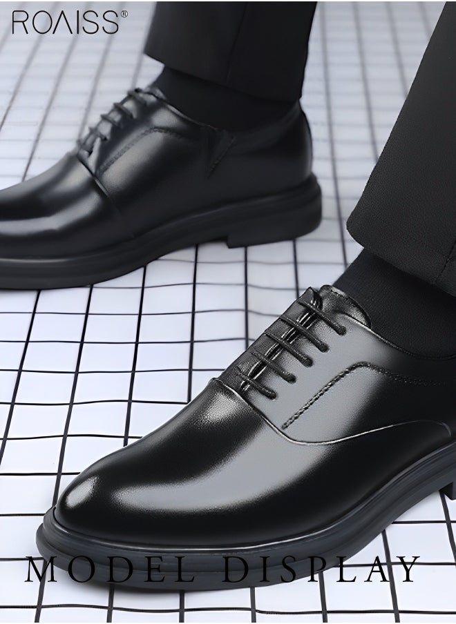 roaiss - Business Formal Leather Shoes for Men Patent Leather Non Slip Rubber Sole Lace-Up Dress Shoes Men's Work Wedding Occasion Formal Shoes High-End Without Boring Feet Black - Image 1