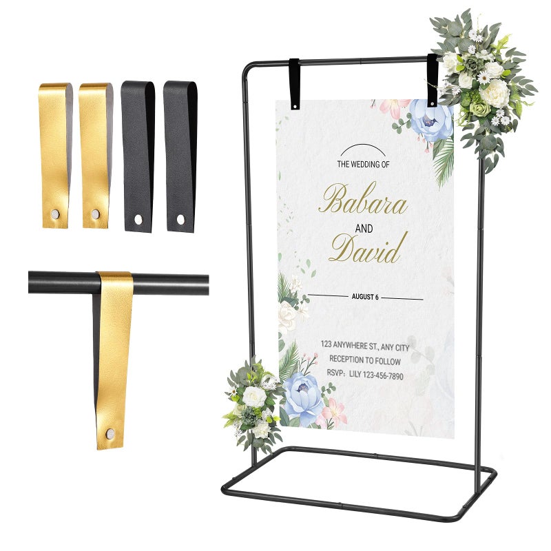 WellSign Wedding Welcome Sign Holder 68x31x20 Welcome to Our Wedding Sign Adjustable Display Stand with 4 Leather Hanging Straps Black Easel Stand Personalized for Valentine Bridal Shower Sign - Image 2