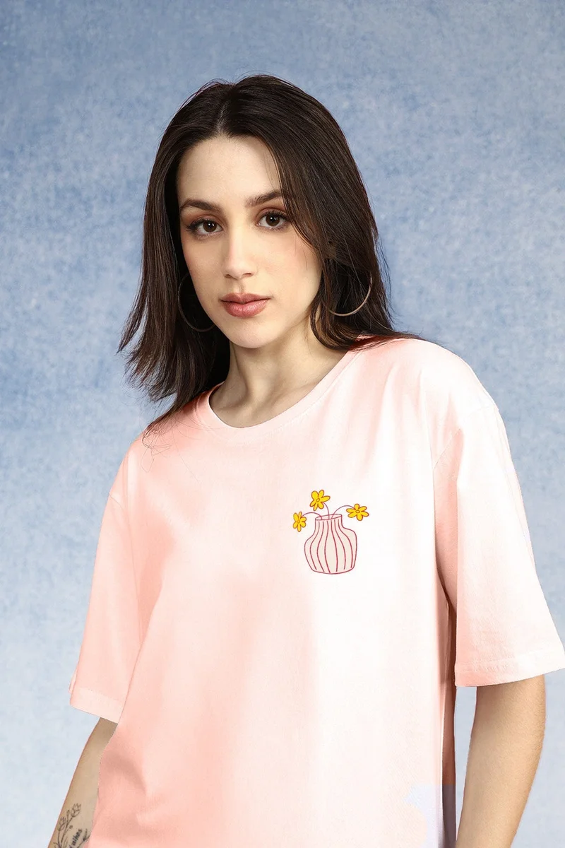 جونبيري JUNEBERRY® Pure Cotton Oversized Drop Shoulder T-Shirt for Women | Front & Back Print, Half Sleeve, Baggy Fit, Round Neck |OS_JB_BONAP_RW_S