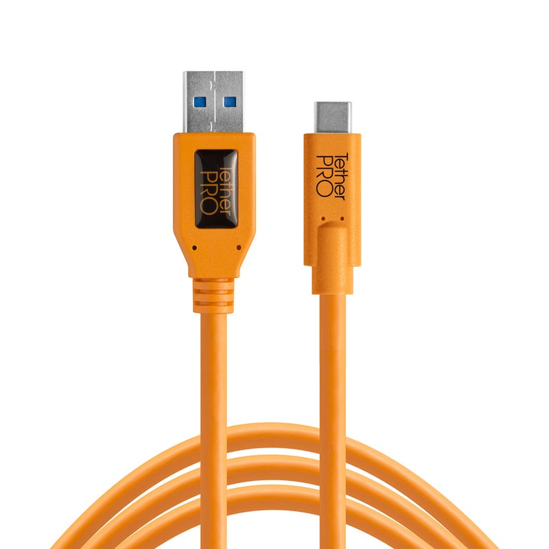 Tether Tools TetherPro USB 3.0 to USB-C Cable | for Fast Transfer and Connection Between Camera and Computer | High Visibility Orange | 15 Feet (4.6 m) - Image 1