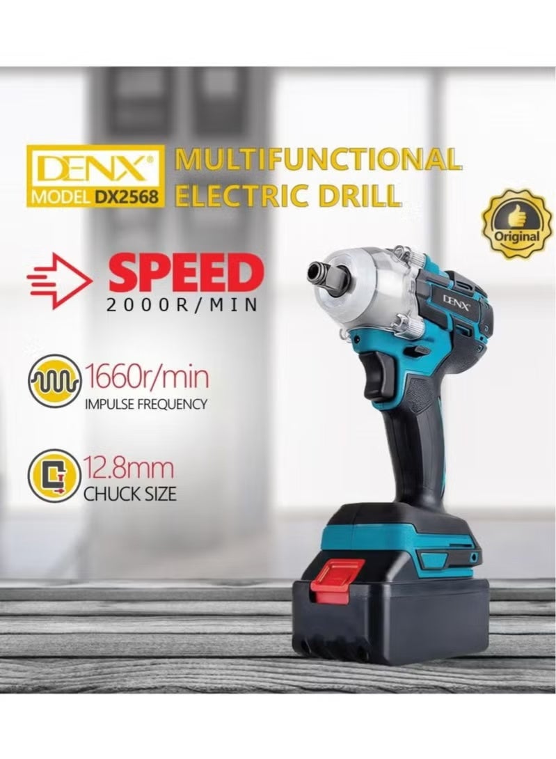 Denx Multifunctional Electric Drill DX2568 – Cordless & Powerful Hand Drill for Home, DIY, Wood, Metal, and Plastic with Adjustable Speed, Ergonomic Grip, and Long-Lasting Battery - Image 3