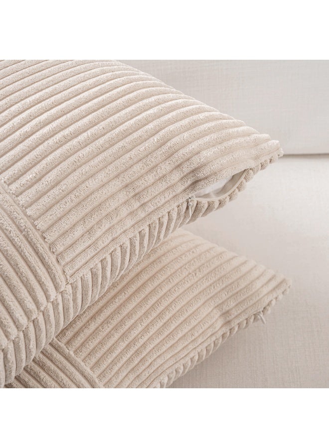 Fancy Homi أغطية وسائد مزخرفة فاخرة هومي 2 عبوة بلون تان 18x18 بوصة لغرفة المعيشة والأريكة والسرير، ديكور منزلي ريفي بوهيمي، غطاء وسادة مربع ناعم من قماش الكوردوروي بتصميم رقعة بيج 45x45 سم - Image 4