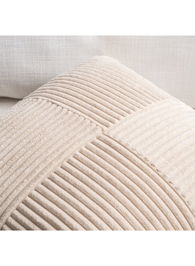 Fancy Homi أغطية وسائد مزخرفة فاخرة هومي 2 عبوة بلون تان 18x18 بوصة لغرفة المعيشة والأريكة والسرير، ديكور منزلي ريفي بوهيمي، غطاء وسادة مربع ناعم من قماش الكوردوروي بتصميم رقعة بيج 45x45 سم - Image 3