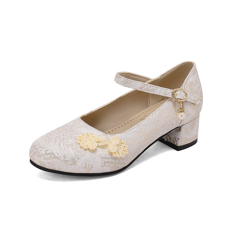 Funds Spring 2024 Antique Buckle Cheongsam 33-47 Size Size Guofeng Hanfu Shallow Mouth Single Shoes - Image 1