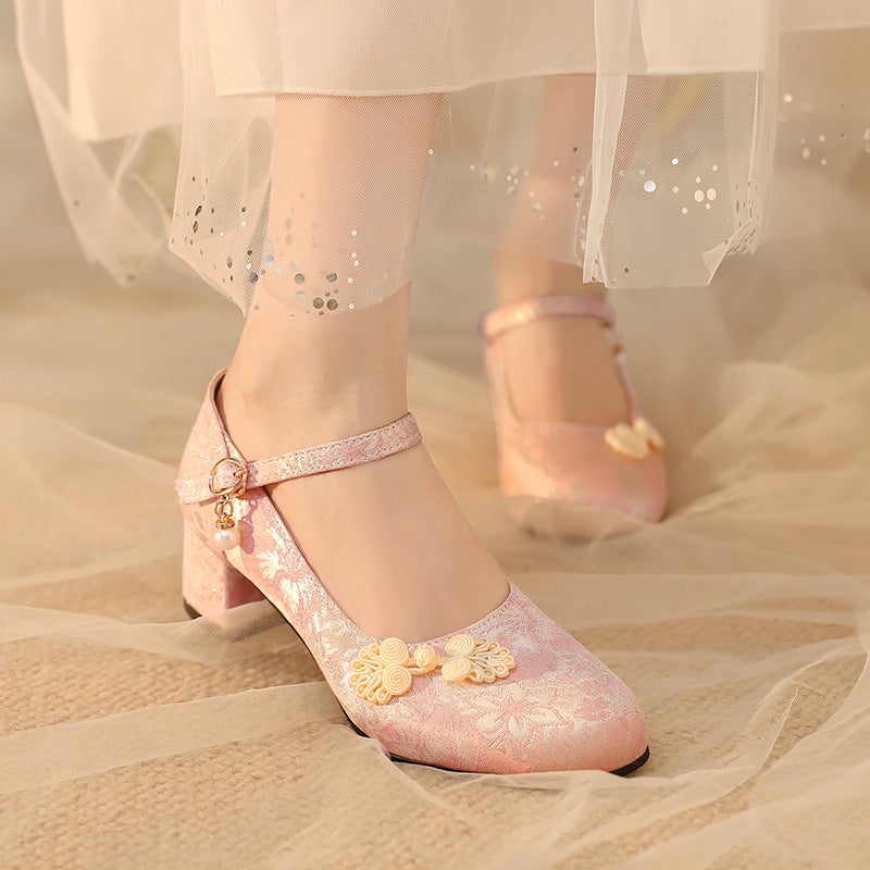 Funds Spring 2024 Antique Buckle Cheongsam 33-47 Size Size Guofeng Hanfu Shallow Mouth Single Shoes - Image 2