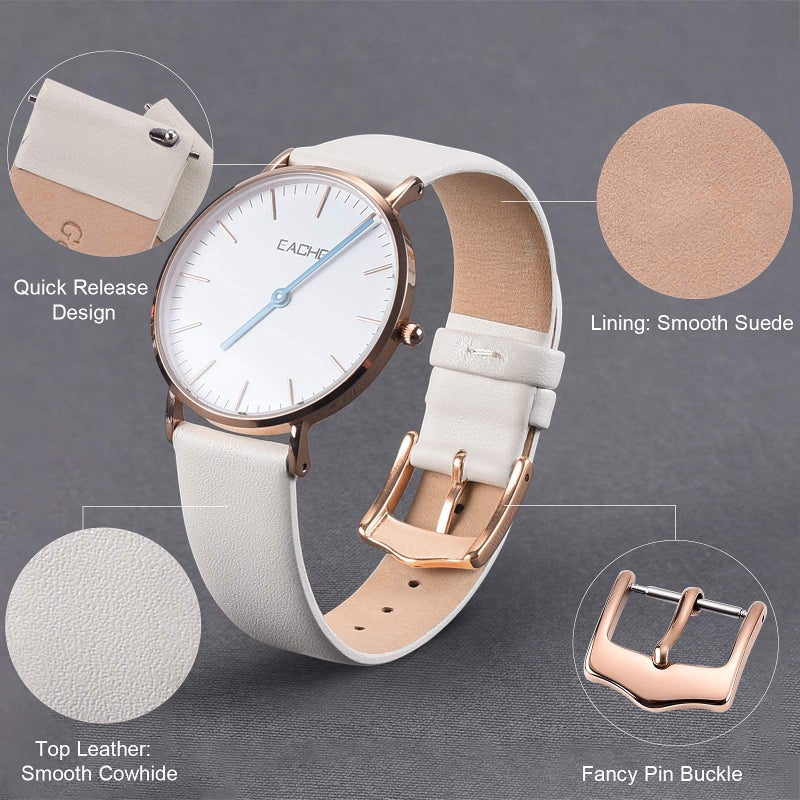 EACHE Cream White Leather Watch Bands for Women 18mm Ladies Off White Leather Watch Straps with Rose Gold Buckle - Image 5