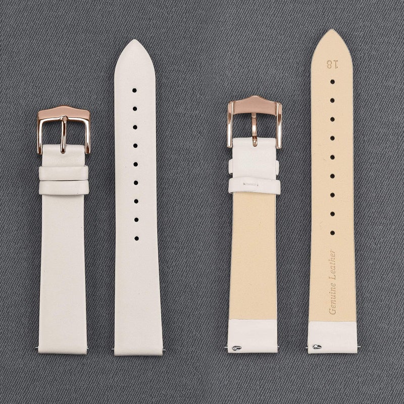 EACHE Cream White Leather Watch Bands for Women 18mm Ladies Off White Leather Watch Straps with Rose Gold Buckle - Image 4