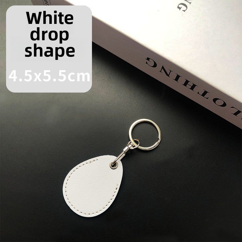 Rectangular PU Leather Keychain Card Holder White drop-shaped 