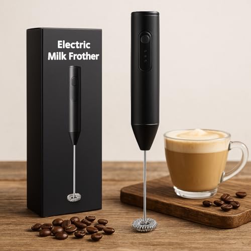 Bonsenkitchen Electric Milk Frother –Handheld Coffee Beater & Foam Maker with 3 Speed Modes,Stainless Steel Whisk, Rechargeable Drink Mixer for Latte,Cappuccino,Hot Chocolate & Matcha –1 Year Warranty(USB Black) - Image 1