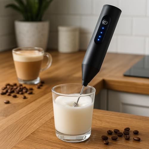 Bonsenkitchen Electric Milk Frother –Handheld Coffee Beater & Foam Maker with 3 Speed Modes,Stainless Steel Whisk, Rechargeable Drink Mixer for Latte,Cappuccino,Hot Chocolate & Matcha –1 Year Warranty(USB Black) - Image 3