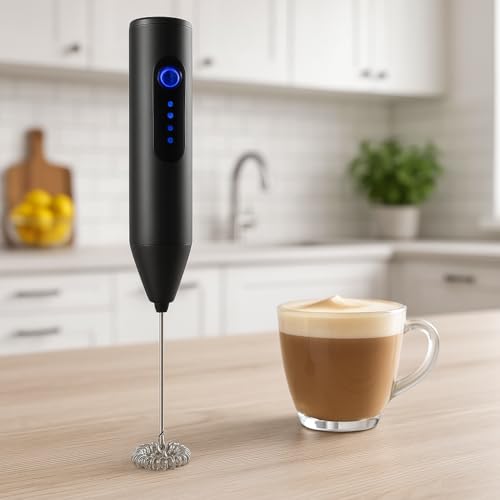 Bonsenkitchen Electric Milk Frother –Handheld Coffee Beater & Foam Maker with 3 Speed Modes,Stainless Steel Whisk, Rechargeable Drink Mixer for Latte,Cappuccino,Hot Chocolate & Matcha –1 Year Warranty(USB Black) - Image 2