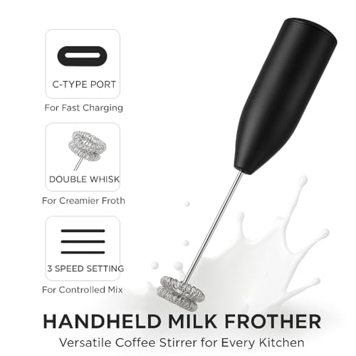 Bonsenkitchen Electric Milk Frother –Handheld Coffee Beater & Foam Maker with 3 Speed Modes,Stainless Steel Whisk, Rechargeable Drink Mixer for Latte,Cappuccino,Hot Chocolate & Matcha –1 Year Warranty(USB Black) - Image 5