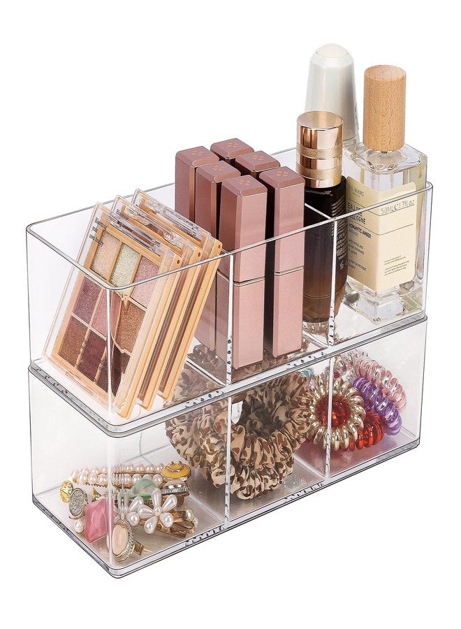 JessLab Acrylic Organizer, 2PK Cube Sections Makeup Organizer for Drawer, Makeup Organizer for Vanity, Countertop, Bathroom, Kitchen and Cabinet Storage(3+3 Compartment) - Image 1