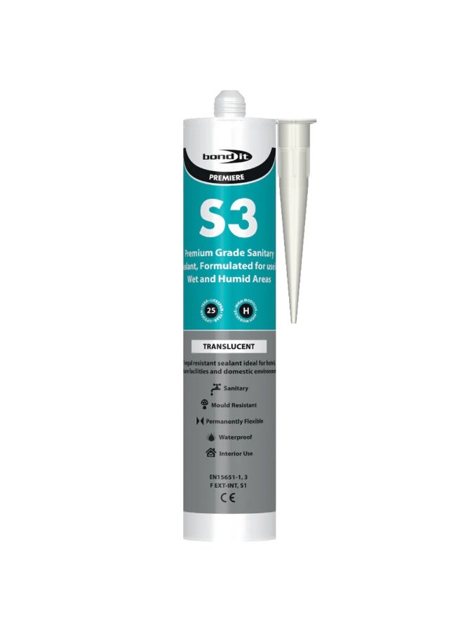Bond It Bond-It S3 Sanitary Acetoxy Silicone Sealant With Fungicide Color Transparent 310ml - Image 1