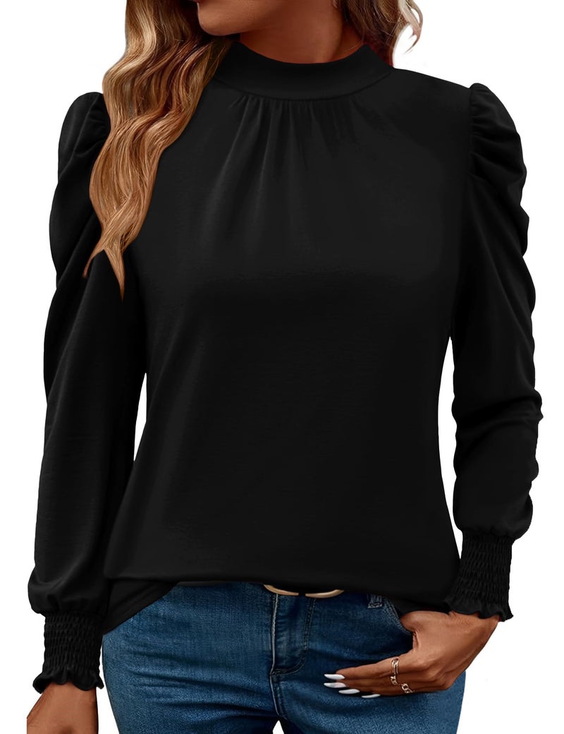 LUYAA Womens Tops Dressy Casual Long Sleeve Blouses for Women Dressy Casual Fall Teacher Shirts Black L - Image 1