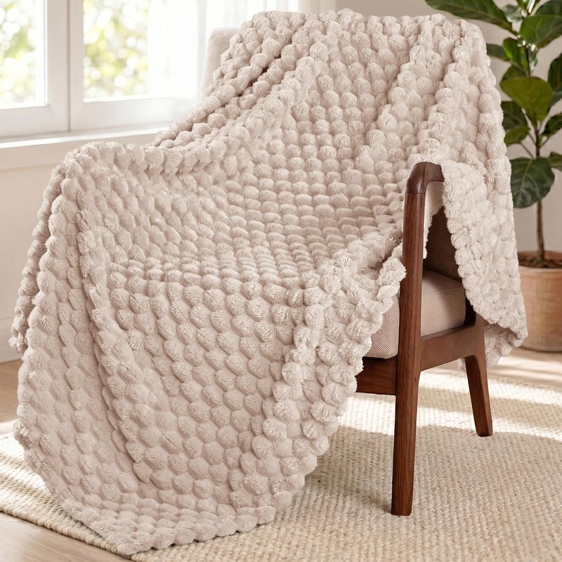 Extra Large Soft Fleece Throw Blanket, 50x70 Inches Stylish Jacquard Throw Blanket for Couch, Fuzzy Cozy Lightweight for All Season, Camel - Image 1