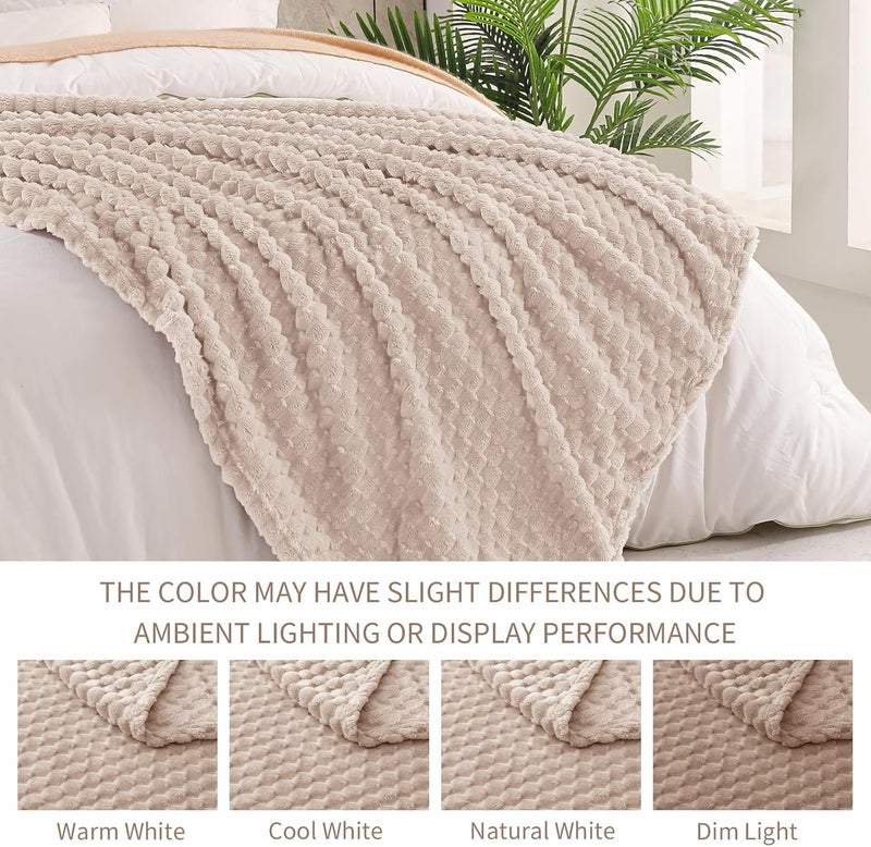 Extra Large Soft Fleece Throw Blanket, 50x70 Inches Stylish Jacquard Throw Blanket for Couch, Fuzzy Cozy Lightweight for All Season, Camel - Image 3