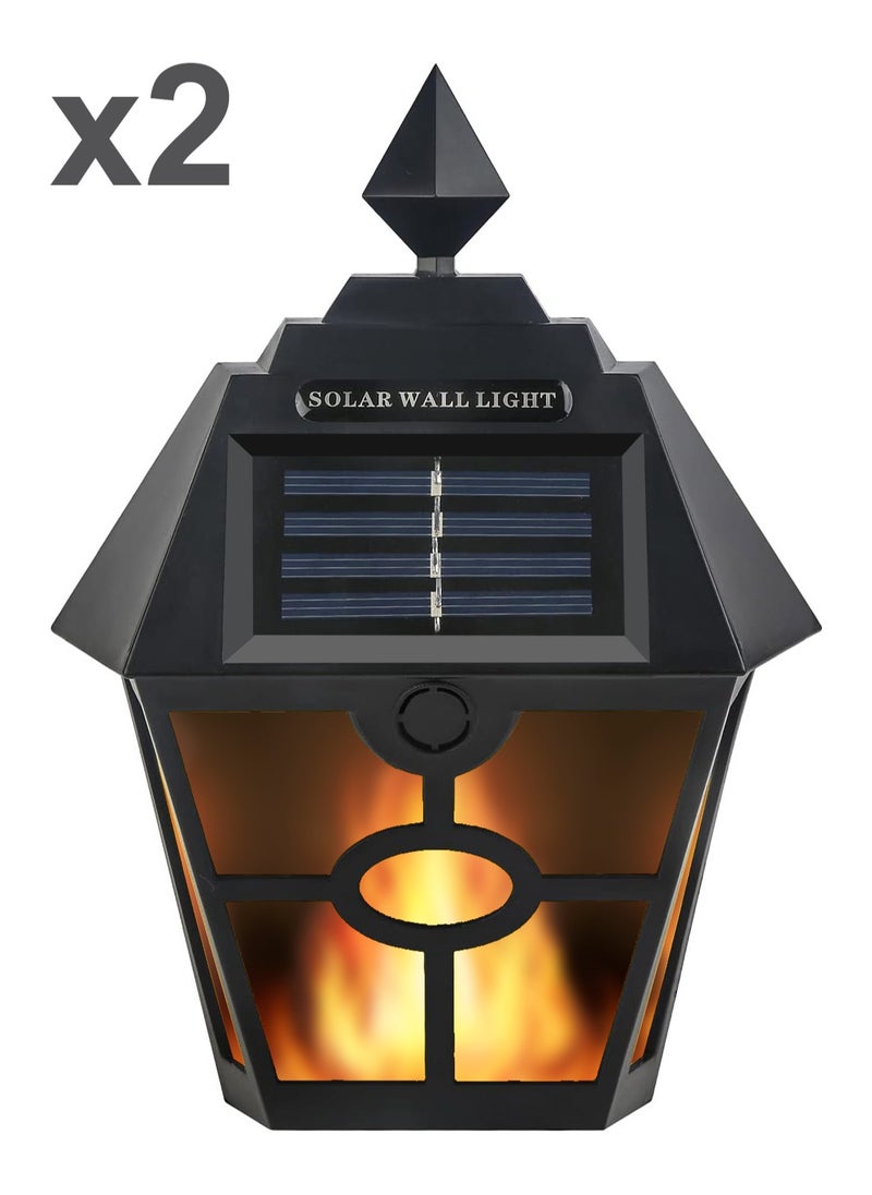 LOOPITYS （Two packs）Simulate flame effect-Solar Wall Lights Outdoor, LED Fence Lights, Waterproof Outdoor Lighting for Deck, Fence, Patio, Front Door, Stair, Landscape, Yard and Driveway Path, Warm light  - Image 1