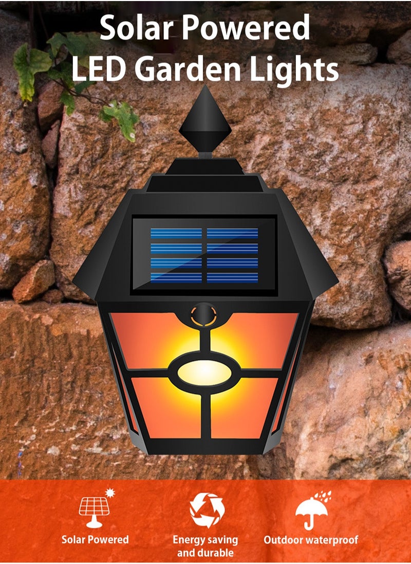 LOOPITYS （Two packs）Simulate flame effect-Solar Wall Lights Outdoor, LED Fence Lights, Waterproof Outdoor Lighting for Deck, Fence, Patio, Front Door, Stair, Landscape, Yard and Driveway Path, Warm light  - Image 2
