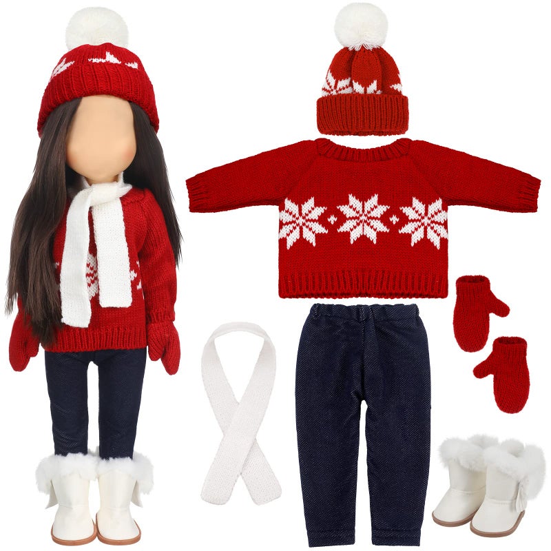 Bencailor 6 Pcs 18 Inch Christmas Doll Clothes and Accessories Winter Outfits Set Sweaters Trousers Hats Shoes Gloves for 18 Inch Doll GiftsRed White - Image 2