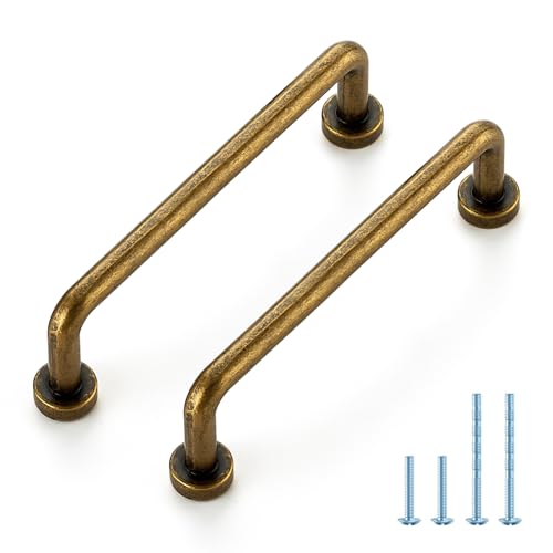 JOY DECOR Cabinet Pulls 334 Inch Hole Center Antique Brass 10 Pack Zinc Alloy Cabinet Handles for Drawers Cupboard Vintage Style Hardware for Kitchen Bathroom Dresser Furniture Makeover - Image 1