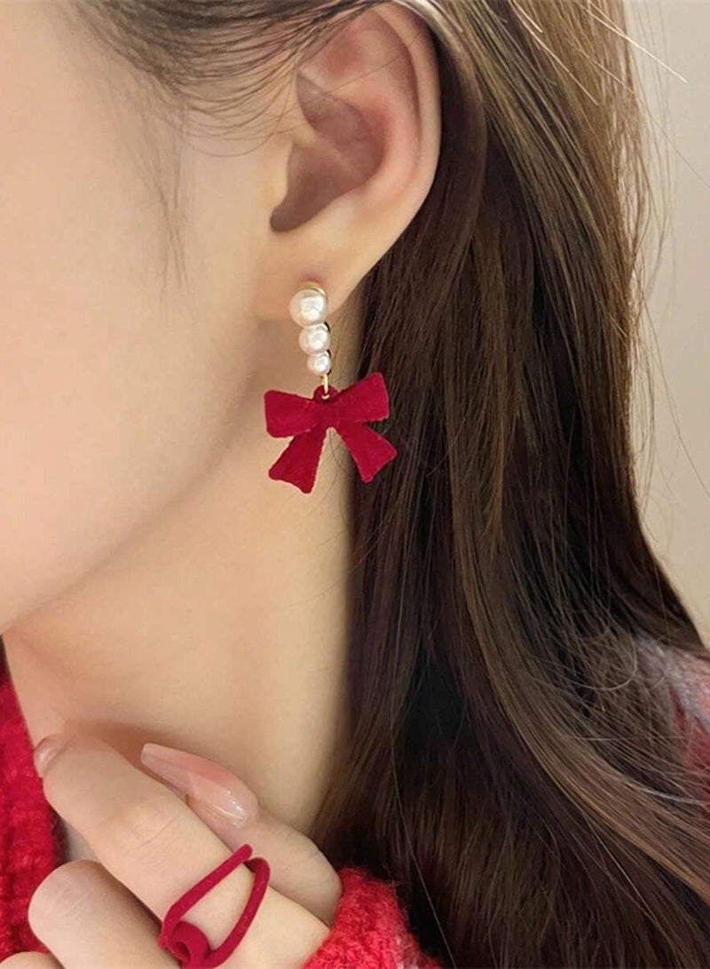FASHION A Pair Of Elegant Knot Faux Fur Earrings Embellished With Pearl Beads  - Image 2