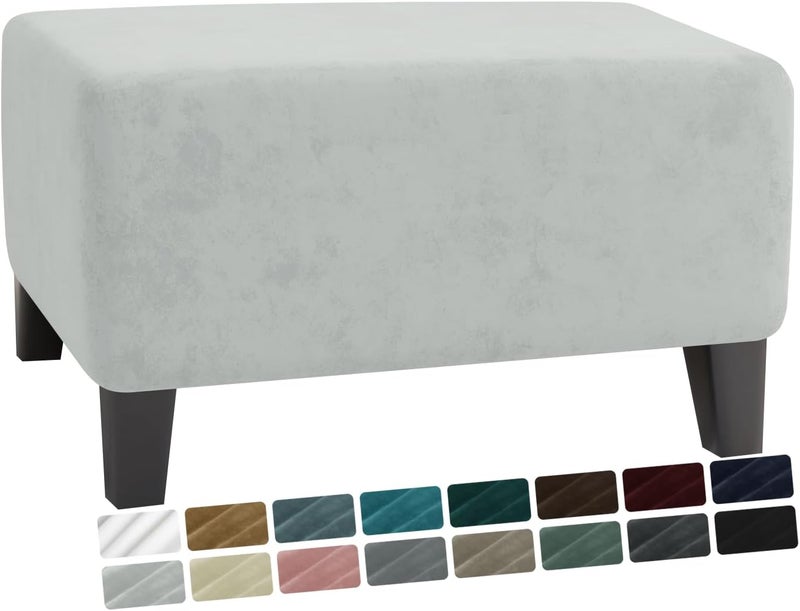 MAXIJIN Velvet Ottoman Cover Rectangular Stretch Square Ottoman Covers Slipcover Rectangle Washable Foot Stool Cover Thick Storage Protector with Elastic Bottom (Ottoman X-Large, Silver Grey) - Image 1