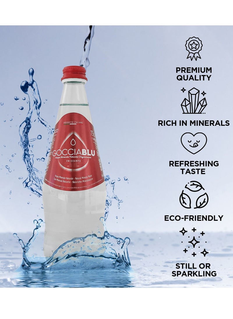 GocciaBLU - Gocciablu Mineral Water Sparkling Glass Bottle- Carbonated Water- 750mL (Pack of 12) - Image 1