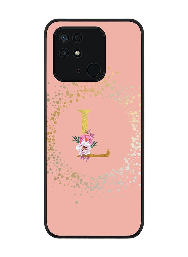 Stylizedd Rugged Black edge case for Redmi 10C 4G  Slim fit Soft Case Flexible Rubber Edges Anti Drop TPU Gel Thin Cover - Custom Monogram Initial Letter Floral Pattern Alphabet - L (Rose Pink ) - Image 1