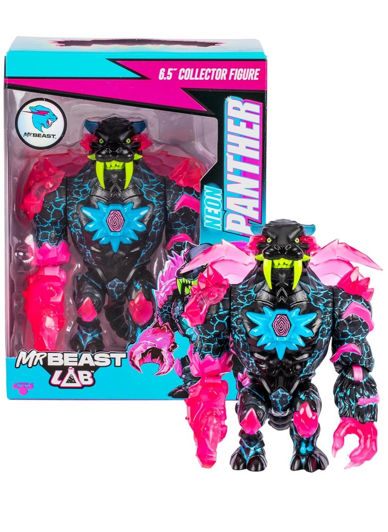 MrBeast Lab - MrBeast Lab Apex Beast Neon Panther Collector Figure, Standing at 6.5 Inches/16.5cm Tall, with Extreme Detailing, Premium Packaging, 13 Points of Articulation and Chomp Jaw - Image 1