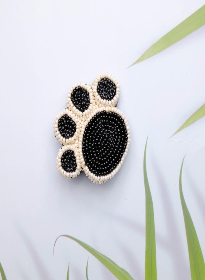 Abeo Handcrafted Beaded Paw Design Brooch, Black and Pearl White, 5-6 cm - Image 3