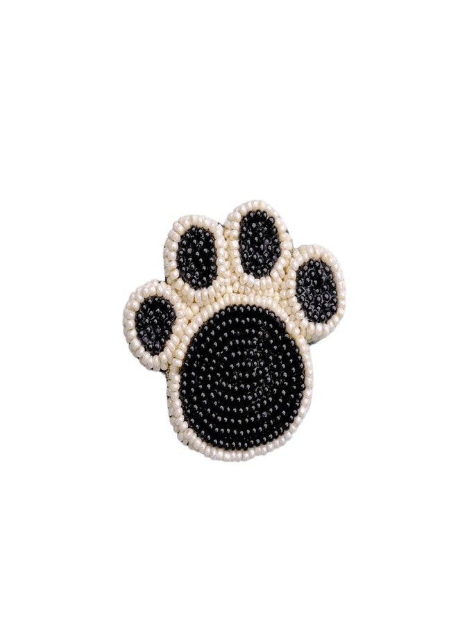 Abeo Handcrafted Beaded Paw Design Brooch, Black and Pearl White, 5-6 cm - Image 1