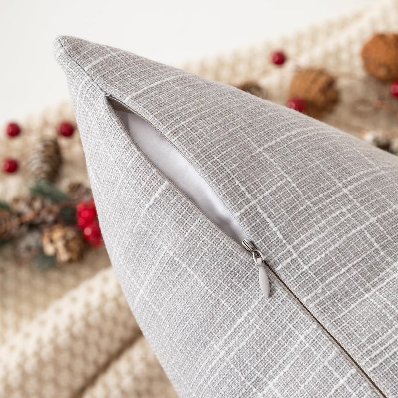 K KEVIN TEXTILE Kevin Textile Faux Linen Home Decorative Hand Made Cushion Cover Pillowcase for Nap  Hidden Zipper  18 ""x18 "" (2 Pieces  Grey White)  - Image 3