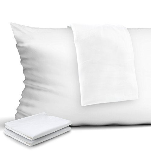 CAROMIO 4-Pack Zippered Pillow Protectors, Premium 400 Thread Count 100% Egyptian Cotton White Zippered Pillowcases Pillow Covers, Queen - Image 1