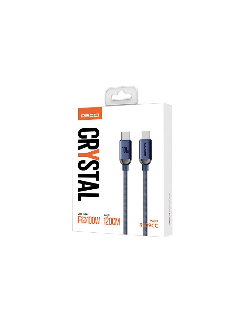 Recci RS09CCPD Crystal Series 100W Fast Charge Type-C To Type-C PD Cable 1.2M