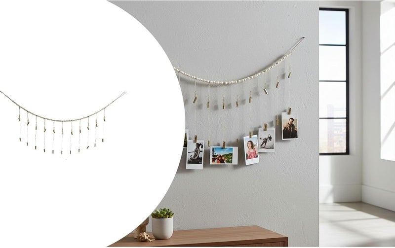 Big & small space compatible Wooden Bead Photo Display Rack for Wall Decor with Clips, Nordic Rustic Design for Home and Living Room Photo Arrangement Balanced weight - Image 5