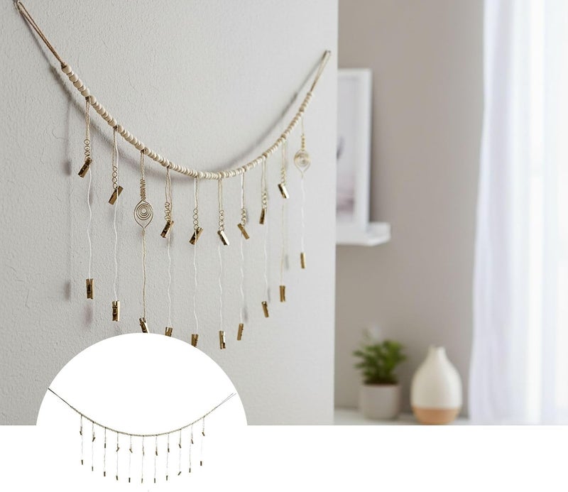 Big & small space compatible Wooden Bead Photo Display Rack for Wall Decor with Clips, Nordic Rustic Design for Home and Living Room Photo Arrangement Balanced weight - Image 4