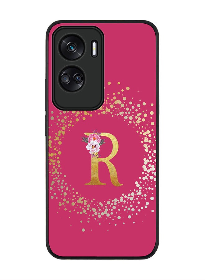 Stylizedd Cover for Honor 90 Lite 5G / Honor X50i 5G CaseRugged Black Slim fit Phone Cases -Custom Monogram Initial Letter Floral Pattern Alphabet -R (Dark Pink Rose) - Image 1