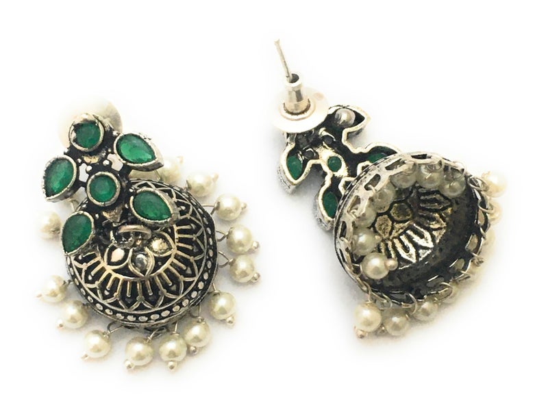 Sasitrends German Silver Green Stone Studded Oxidized Jewellery Set for Women & Girls - Image 4