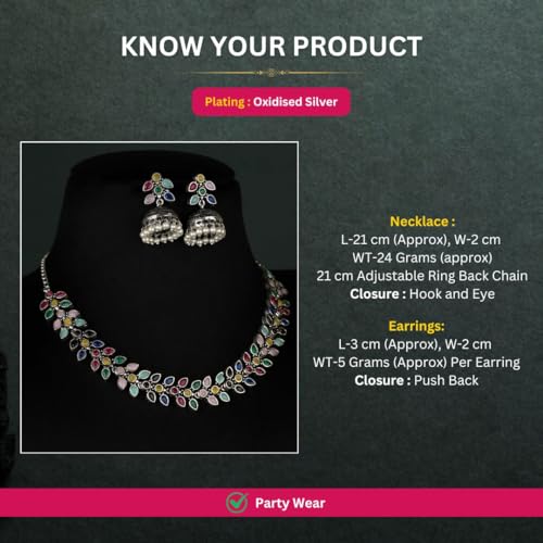 Sasitrends German Silver Green Stone Studded Oxidized Jewellery Set for Women & Girls - Image 2