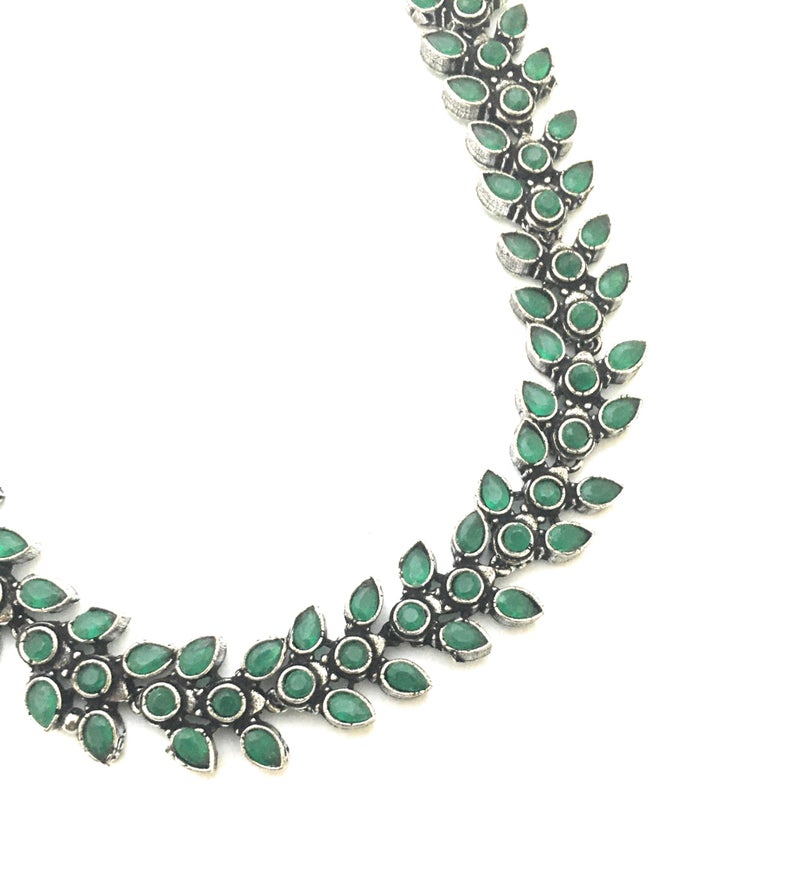 Sasitrends German Silver Green Stone Studded Oxidized Jewellery Set for Women & Girls - Image 5