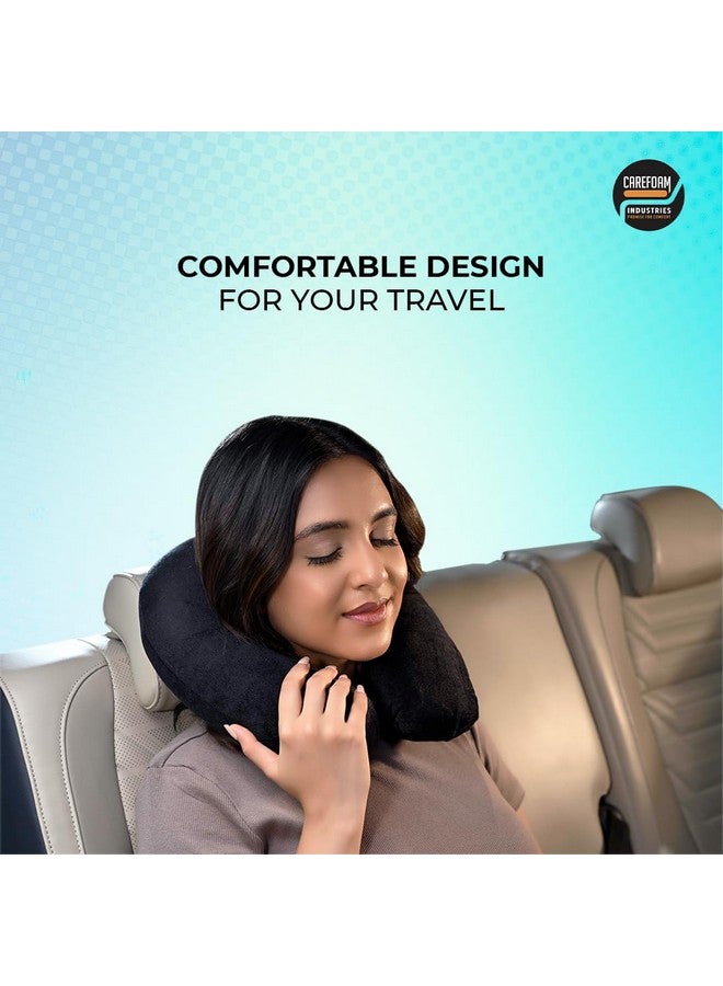 CareFoam وسادة عنق CareFoam للسفر في الطائرة/السيارة/القطار للنوم، دعم العنق | وسادة سفر خفيفة الوزن للرجال والنساء بغطاء خارجي من المخمل الفاخر (أسود) - Image 2