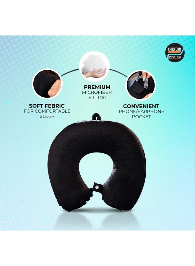 CareFoam وسادة عنق CareFoam للسفر في الطائرة/السيارة/القطار للنوم، دعم العنق | وسادة سفر خفيفة الوزن للرجال والنساء بغطاء خارجي من المخمل الفاخر (أسود) - Image 5