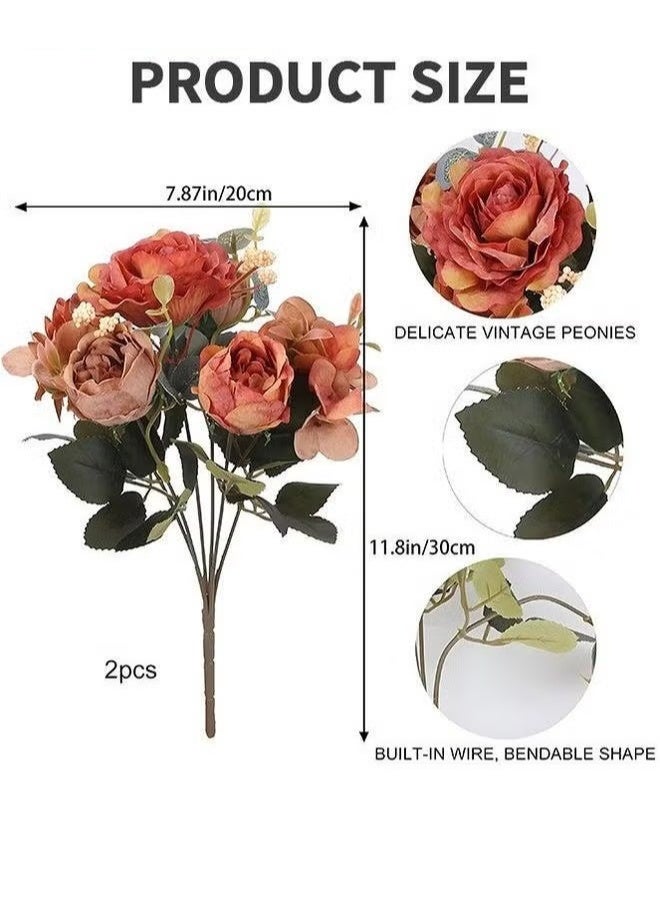 EETU Artificial Peony Flowers,2 Packs Vintage Silk Flowers For Home Office Wedding Decor - Image 2