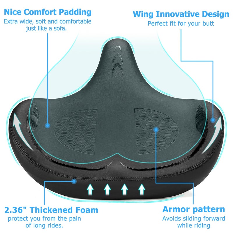 CDYWD Oversized Bike Seat for Men & Women Comfort, Extra Wide Bicycle Seat Cushion, Comfortable Wing Padded, Large Replacement Saddle for Peloton, Stationary Exercise Bike, Ebike, Cruiser, City Bike - Image 4