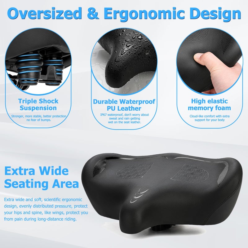 CDYWD Oversized Bike Seat for Men & Women Comfort, Extra Wide Bicycle Seat Cushion, Comfortable Wing Padded, Large Replacement Saddle for Peloton, Stationary Exercise Bike, Ebike, Cruiser, City Bike - Image 3