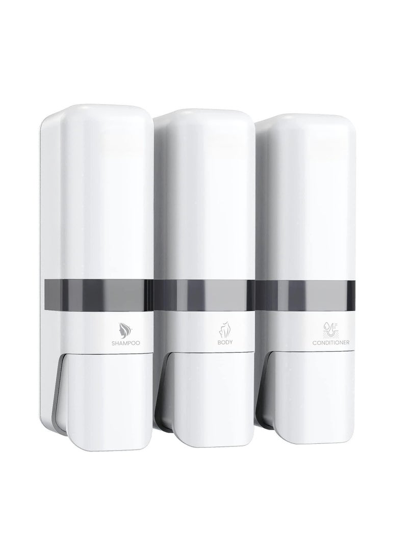 SYOSI Shower Soap Dispenser Wall Mount Hand Liquid Shampoo Shower Gel Manual Dispenser Chamber No-Drill Wall Mounted Bathroom Shower Pump Dispenser for Bathroom Kitchen Office Home Hotel 3x250ml - Image 1