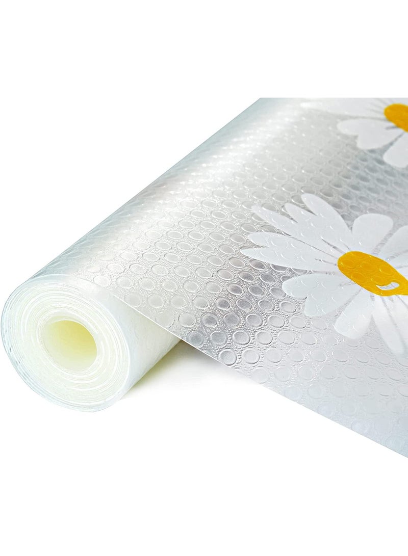 Waterproof Shelf and Drawer Liners for Kitchen Cabinet, Refragerator Mats, Bathroom Sink Liner, No Slip Cupboard Mats, Non Adhesive EVA Place Mats Roll, Clear Daisy 17.7"×78.7" - Image 1