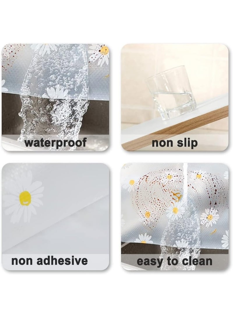Waterproof Shelf and Drawer Liners for Kitchen Cabinet, Refragerator Mats, Bathroom Sink Liner, No Slip Cupboard Mats, Non Adhesive EVA Place Mats Roll, Clear Daisy 17.7"×78.7" - Image 4